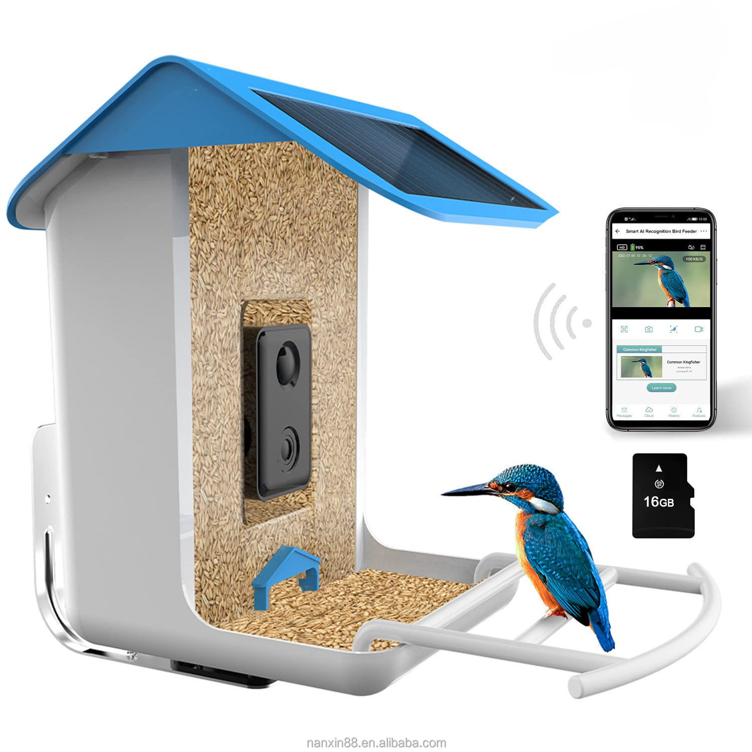 Bird Feeder Camera Wifi Smart Ai - スマートバードフィーダー、1080P HDカメラ、AI認識、アプリ制御、ワイヤレスWiFi、耐候性、動体検知、ナイトビジョン