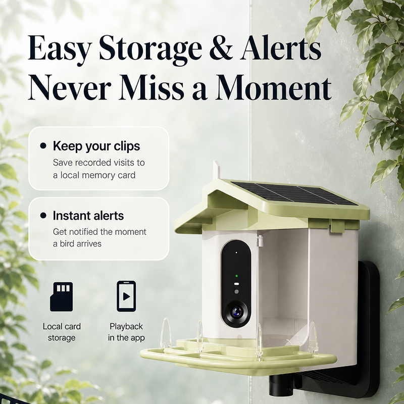 Bird Feeder Camera Wifi Smart Ai - 太陽光発電式バードフィーダー。カメラ搭載、スマートAI機能、Wi-Fi接続でライブ映像を確認可能。1080Pフルカラー夜間撮影、1.5L容量、IP66防水規格、屋外用。
