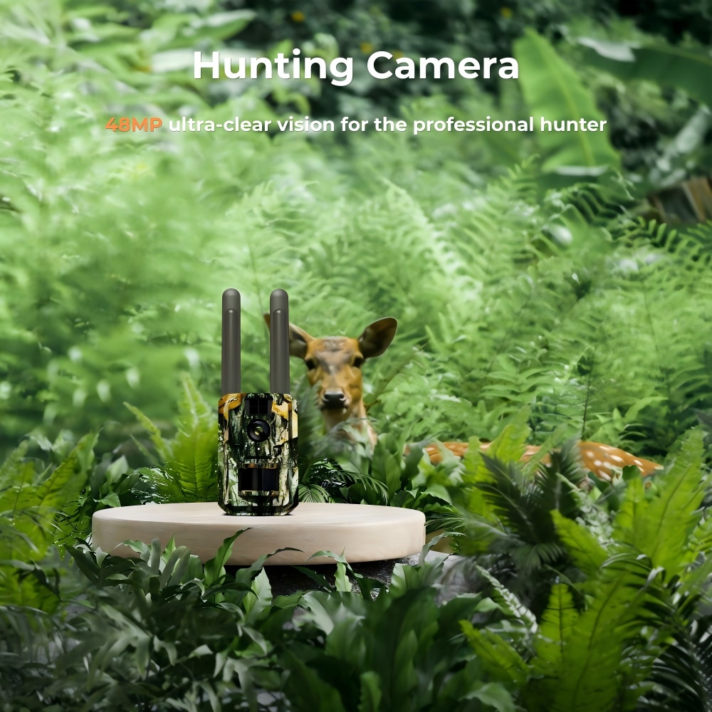 Hunting Game Camera Night Vision No Glow - 4G LTEセルラートレイルカメラ 48MP 2K ソーラー電源 ハンティングゲームカメラ