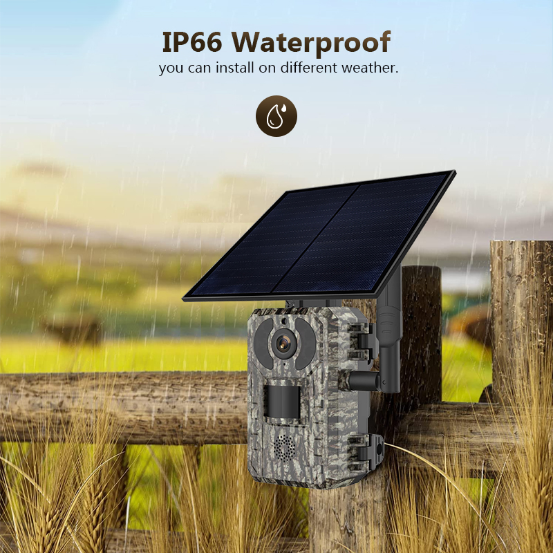 Trail Camera Solar Panel Powered - トレイルおよび屋外撮影カメラ,4mp,wifiアプリ,ソーラーパネル,防水,ip66,セキュリティ