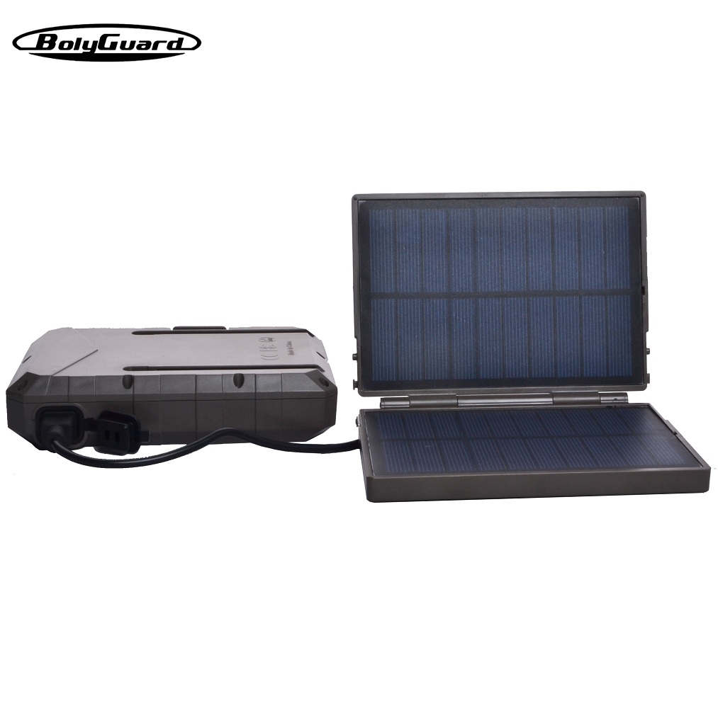 Trail Camera Solar Panel Powered - BolyGuardソーラーパネルパワーバンクソーラー充電器ボックス、セキュリティカメラ、ハンティングトレイルカメラ、その他のアウトドアデバイス用--マイクロ＆USBポート