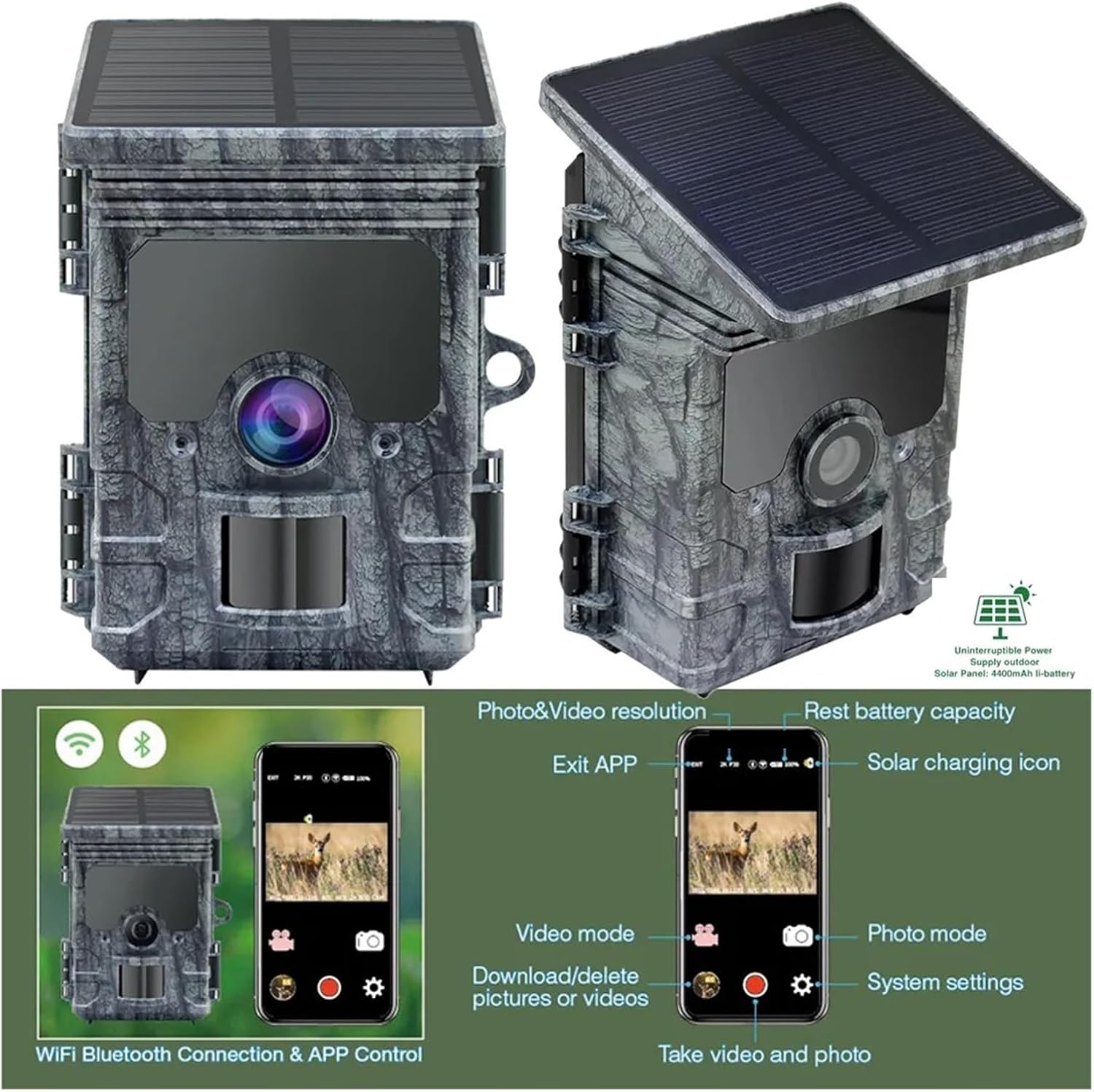 ゲームカメラ 4K WiFi ソーラーパネル搭載 トレイルカ - Trail Camera Solar Panel Powered のレビューと価格