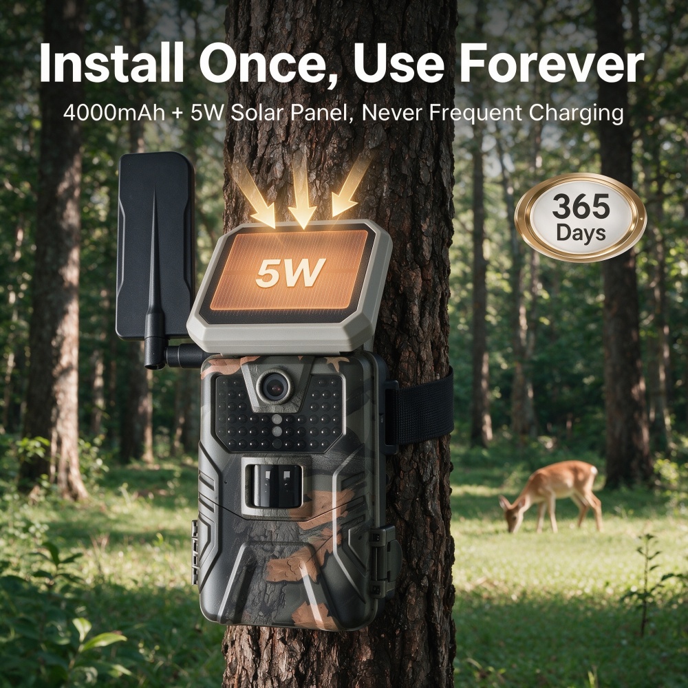 屋外ソーラー式48MP 4K 4Gアプリ制御LTE赤外線ナイ - Night Vision Trail Camera Infrared Leds のレビューと価格