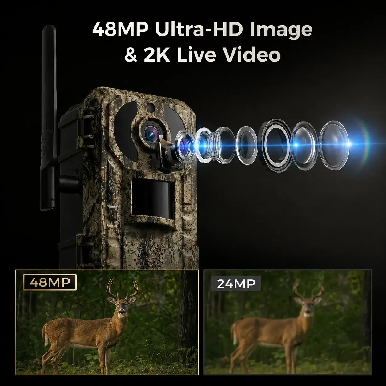 4G LTEソーラー駆動ハンティングトレイルカメラ 2Kライ - Hunting Game Camera Night Vision No Glow のレビューと価格